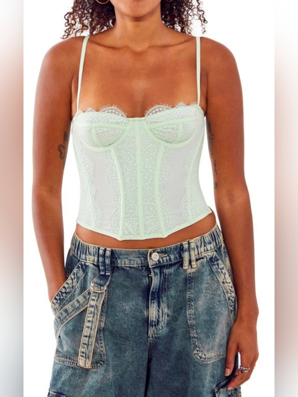 NWT Out From Under Light Mint Lace Corset Top